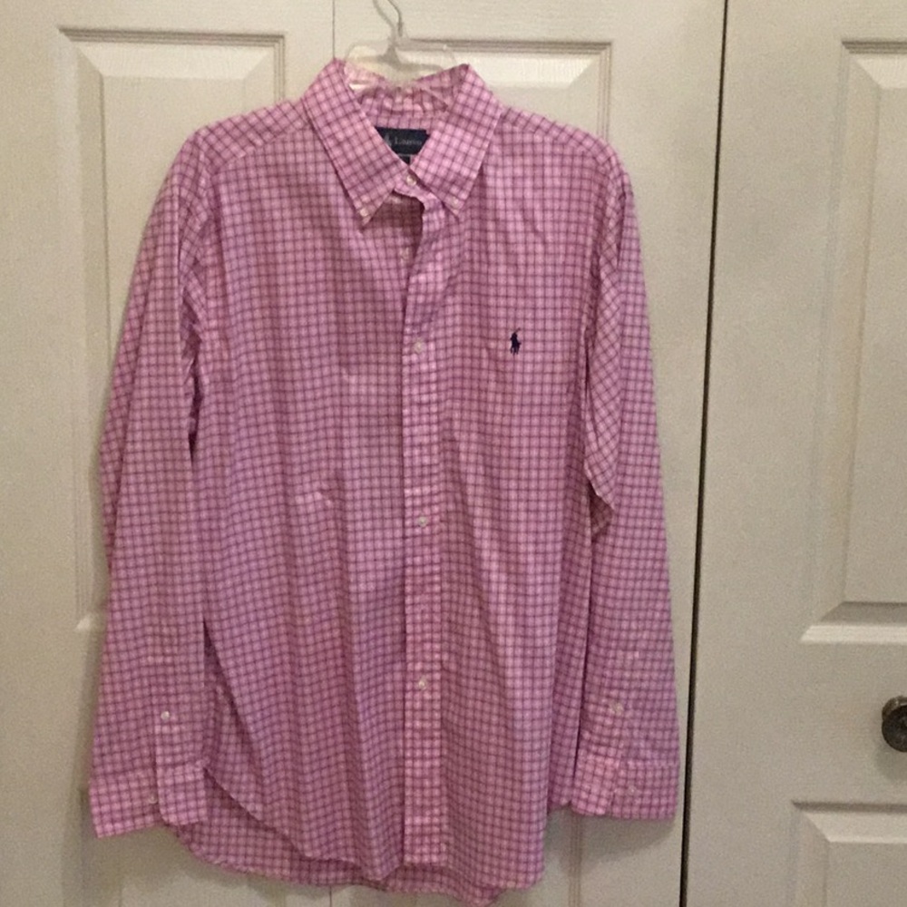 *EUC* Ralph Lauren pink, blue & white check  button down. Size 16.5 34/35